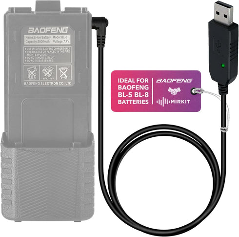 Mirkit 2.5mm USB Charger Cable with Light Indicator for Baofeng Battery UV-5R and UV-82 3800mAh BL-5L and BL-8 High Capacity Batteries for Two Way...