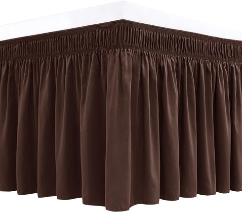 Biscaynebay Wrap Around Bed Skirts for Queen Beds 15" Drop, Brown Adjustable Elastic Dust Ruffles Easy Fit Wrinkle & Fade Resistant Silky Luxuriou...