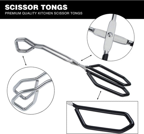 MSY BIGSUNNY Scissor Tongs Heavy Duty Cooking Tongs with Soft Handles (Stainless Steel, black 11")...