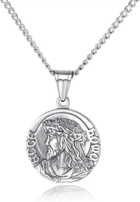 Fashion Stainless Steel Jesus Portrait Round Pendant Coin Necklace...