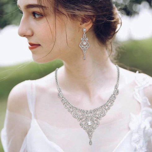 EVER FAITH Women's Austrian Crystal Art Deco Bridal Vase Flower Necklace Earrings Set...