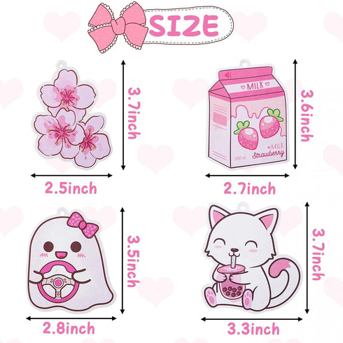 ANGOLIO Car Air Freshener Kawaii Incense Chips Scented Ornament Car Rearview Mirror Pendant 4 Styles and Scents Of Bubble Tea Strawberry Milk Saku...