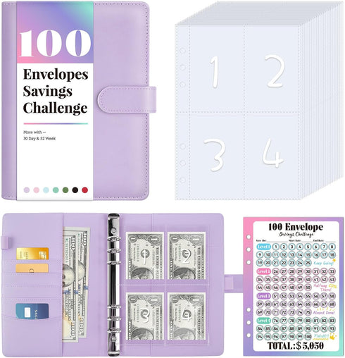 Sooez 100 Envelopes Money Saving Challenge, Savings Challenges Book with Envelopes, Flexible Saving $5050, 2600, 300, Savings Binder with 100 Pock...