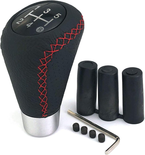 5 Speed Car Knob Shifter Handle, Leather MT Gear Stick Shift Fit Most Manual Transmissions, Red Stitched...