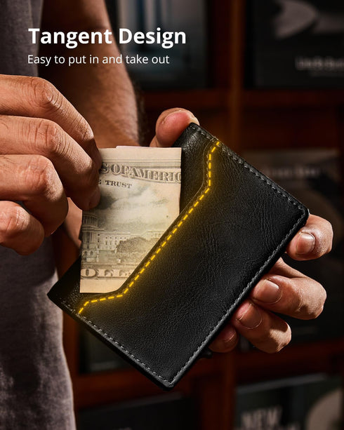 YESIIW Slim Wallet for Men - Pop up Card Holder Mens Wallet with RFID Protection Leather Wallets with ID Window and Metal Case Black...