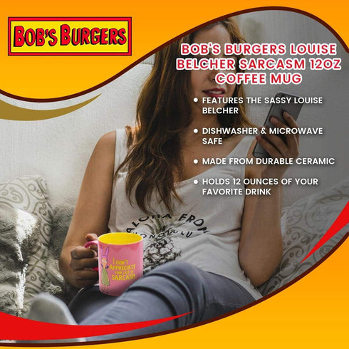 Bob's Burgers Coffee Mug - I Don't Appreciate Your Lack Of Sarcasm - 12oz Louise Belcher Printed Mug...