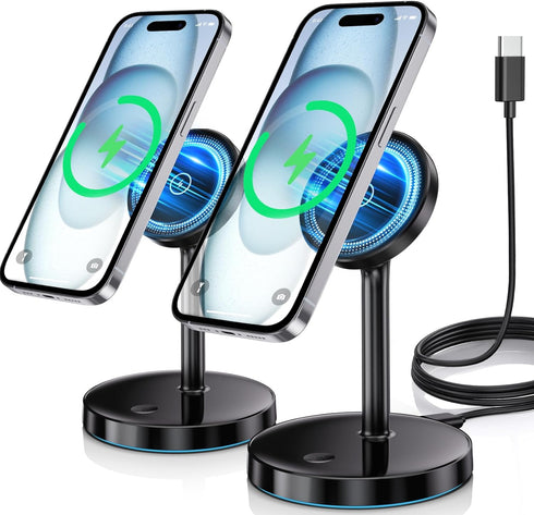 2 Pack Mag-Safe Charger Stand 15W Magnetic Wireless Charging Station for iPhone 15 14 13 12 Pro/Pro Max/Plus/Mini Magnet Wireless Charging Station...