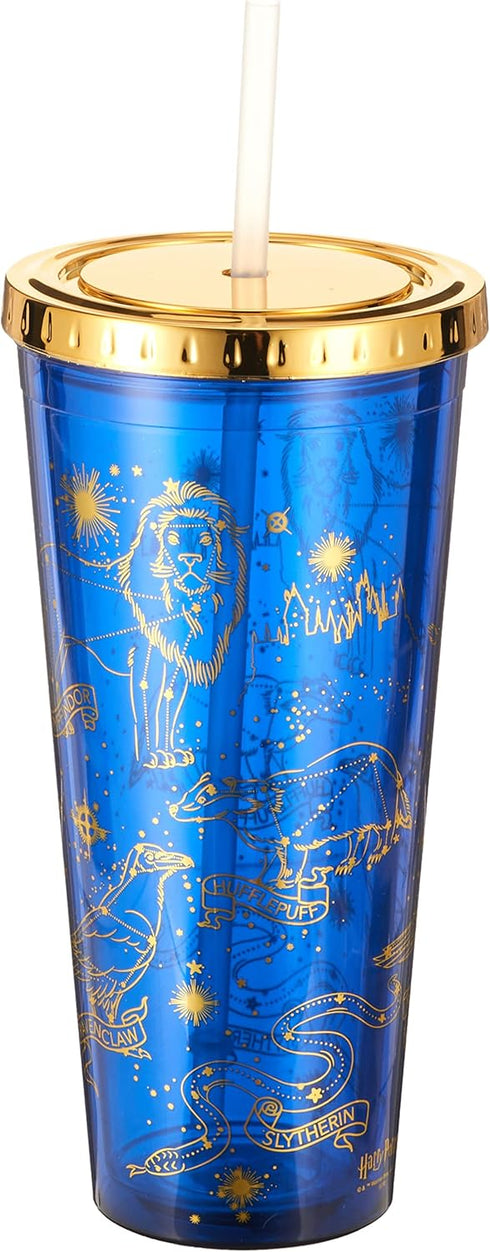 Spoontiques Harry Potter Acrylic Foil Cup with Straw, 20oz - Metallic Locking, Double Wall Insulated, BPA Free - Constellations...