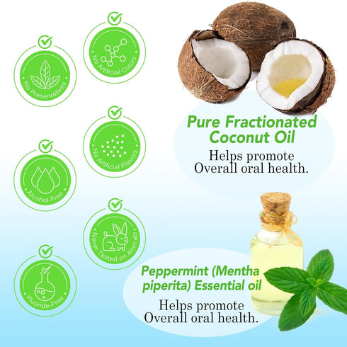 Coconut Oil Pulling Mouthwash Peppermint Ayurvedic with Vitamin D, E, K2, Alcohol Free for Teeth Whitening, Helps with Fresh Breath, Mouthwash for...
