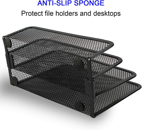 Desk Mail Organizer, File Holder Letter Sorter with 3 Vertical Upright Metal Mesh Compartments Document, Filing, Folders, Mail, Paper Organizer fo...