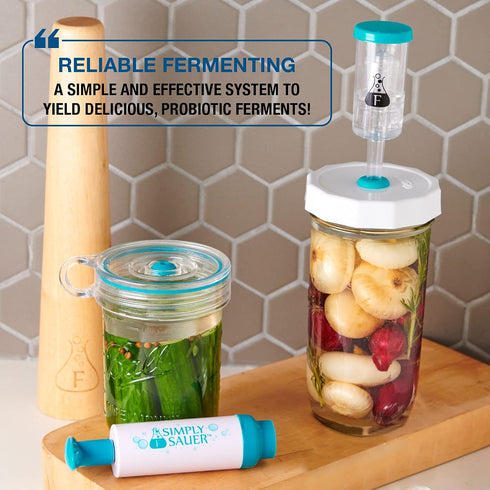 Sauer System Fermentation Airlocks – Lids, Grommets, Gaskets, Stoppers – for Regular Mouth Mason Jars – 4 Pack...