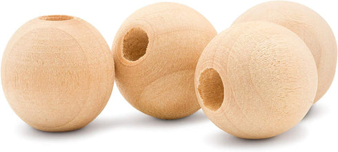 Wooden Beads (25mm) 1 Inch with 3/16 Inch Hole Pack of 50 Unfinished Wooden Bead Supplies Easily Threads, Smooth Natural Finish Paint and Stain by...