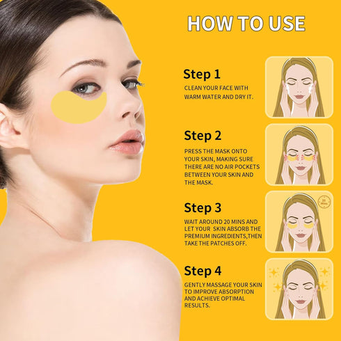 24K Gold Eye Masks for Dark Circles and Puffiness 70PCS, Under Eye Patches for Puffy Eyes Treatment, Under Eye Mask w/Caffeine, Hyaluronic Acid, P...