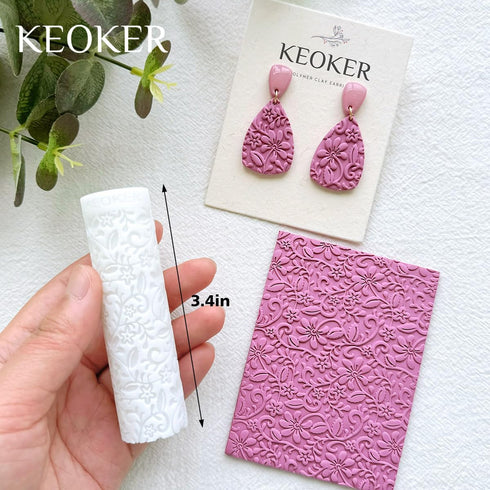 KEOKER Polymer Clay Texture Roller, Polymer Clay Roller for Making Earrings, Like Polymer Clay Texture Sheets, Great Work with Polymer Clay Cutter...