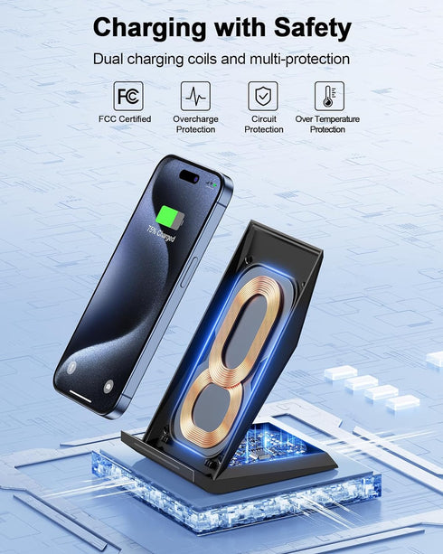 Fast Wireless Charger,NANAMI Qi Certified Wireless Charging Stand Compatible iPhone 15/15 Pro/15 Plus/15 Pro Max/14/14 Pro/13/12,Samsung Galaxy S2...