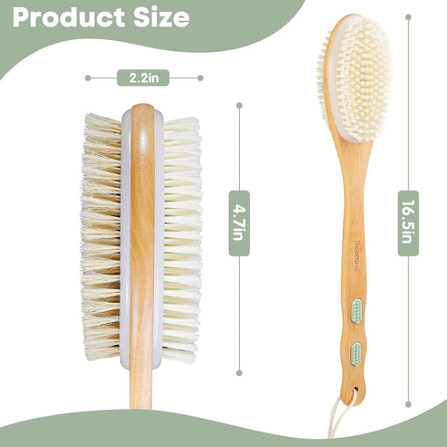 Body Scrubber with Soft and Stiff Natural Bristles, Dual-Sided Long Handle Shower Brush,Back Scrubber,Body Exfoliator for Bath or Dry Brush,Bath B...