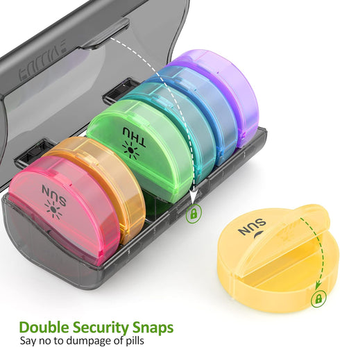 Daily Pill Organizer (Twice-a-Day) - Weekly AM/PM Pill Box, Round Medicine Organizer, 7 Day Pill Container, Vitamin Organizer for Vitamin Fish Oil...