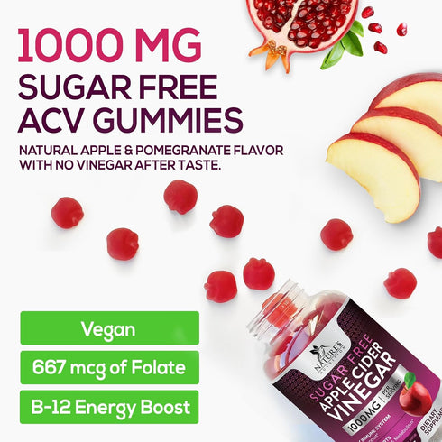 Nature's Nutrition Apple Vinegar Gummy for Weight Loss 1000mg - Vegan Apple Cider Vinegar Gummies for Detox & Cleanse, ACV Supplement Pills, Vitam...