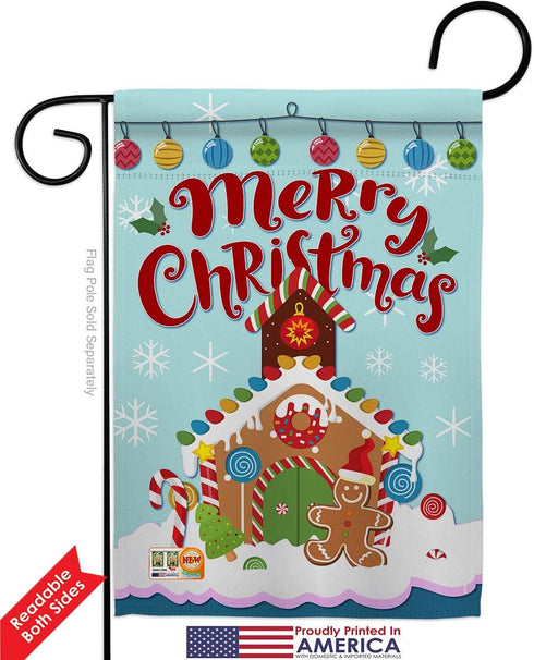 Breeze Decor Christmas Gingerbread House Garden Flag Winter Santa Marry Xmas Present Reindeer Season Wintertime Snow Decoration Banner Small Yard ...