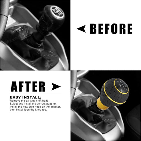 uxcell 1 Set 5 Speed Car Gear Shift Knob Black Faux Leather with Yellow Thread with Accessories Black Yellow...