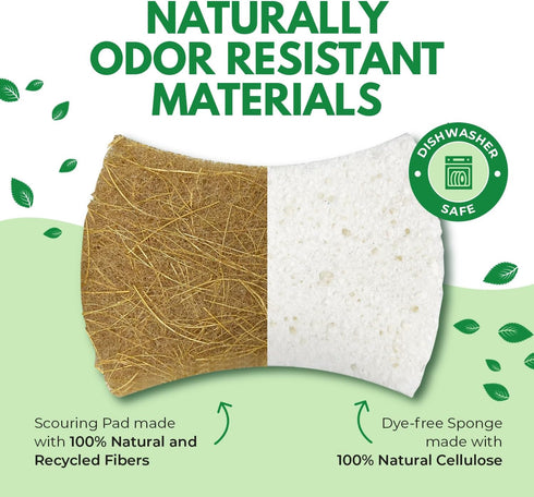 Biodegradable Natural Kitchen Sponge - Compostable Cellulose and Coconut Walnut Scrubber Sponge - Pack of 12 Eco Friendly Sponges for Dishes - Han...