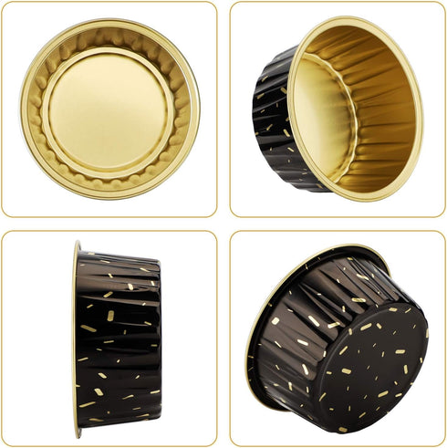 EUSOAR Disposable Baking Cups, 25pcs 5oz Foil Dessert Cups Aluminum Baking Cupcake Liners, Meteor Shower Black Disposable Ramekins Creme Brulee Cu...