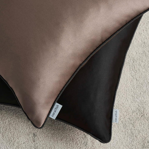 Black Pillow Covers Decorative Throw Pillow Cover Solid Satin Fabric Black and White Piping Living Room Couch Bedroom Sofa Square Cushion Cover Pi...