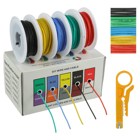 BOJACK 26 AWG Flexible Silicone Wire Electric Wire Hook up Wire Kit 300V Cables with Plus 20 ?3mm Heat Shrink Tubings and a Mini Wire Stripper(5 C...