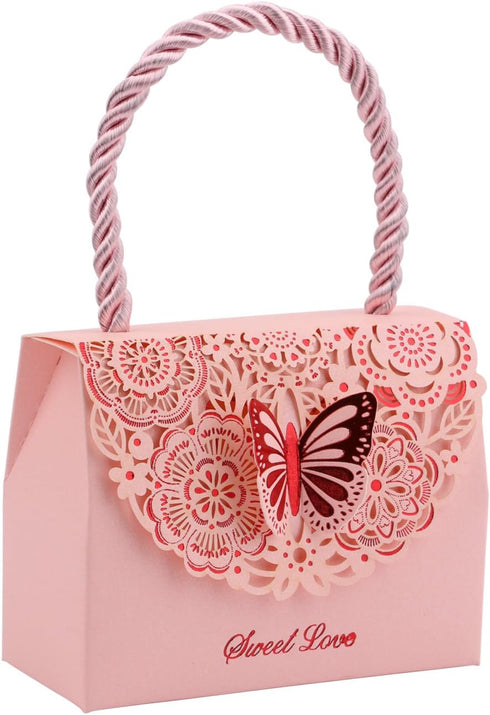 Driew Butterflies Purse Party Favor bags, 20 Pack Baby Shower Candy Gift Chocolate Favor Box Set with Handle for Wedding Decorative, Anniversary, ...