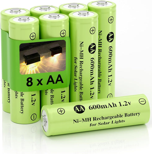 Ni-MH AA 600mAh 1.2v Rechargeable Battery for Solar Lights, Double A 1.2V Rechargeable Battery Pre-Charged, Low Self - Discharge for Outdoor Solar...