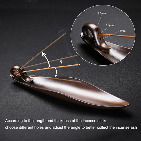 9" Length Incense Stick Holder with 3 Holes, Ceramic Incense Ash Cather for Counters, Meditation Room, Yoga, Home, Office (Brown)...