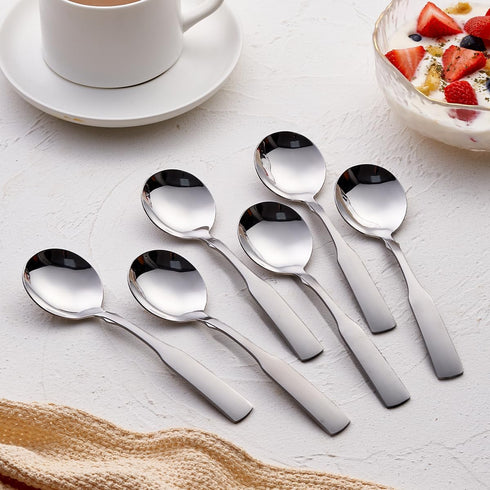 Soup Spoons, Stainless Steel 6.1” Heavy Duty Round Spoons, Dinner Spoon Table Spoon Silverware, Metal Spoon Cutlery Set, 6-Piece...