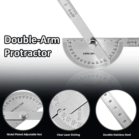 Angle Protractor 0-180 Degrees, Stainless Steel Angle Finder, Double Arms Protractor Ruler Woodworking Degree Protractor Craftsman Measuring Tools...