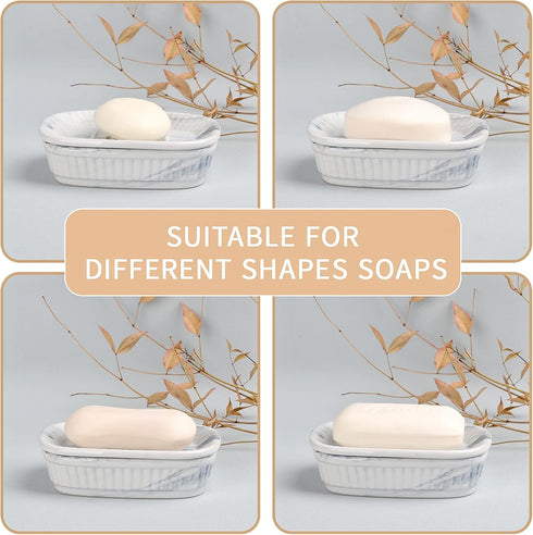 Ceramic Soap Dish, Self-draining Soap Holder, Double Layer Bar Soap Holder Marble Blue, Draining Soap Dishes for Bathroom Shower Kitchen, Easy to ...