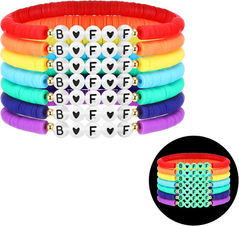 Sureio 7 Pcs Friendship Bracelets Beads Bracelets Stretchy Acrylic Clay Glow Bracelets for Best Friend Girls Women, Colorful...