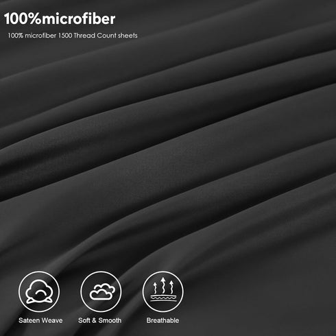 Toodou Soft Brushed Microfiber Black Twin Size Fitted Sheet-Comfortable and Durable Fitted Sheets-The Mattress Covers Made of Premium Fabric Which...