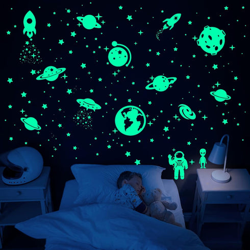 260 PCS Glow in The Dark Stars, Glowing Stars for Ceiling, Star Wall Decals Solar System Space Galaxy Planets Wall Stickers for Kids, Girls Boys R...