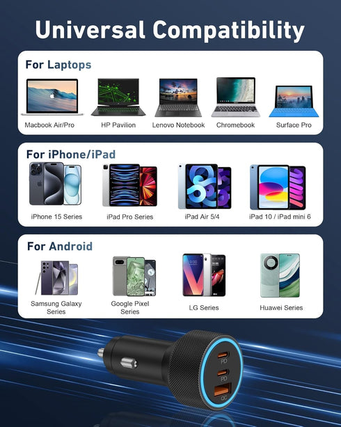 USB C Car Charger, 2Pack 3-Port 67W Dual USB-C & USB-A Phone Car Charger Adapter PD/QC Fast Charging Cigarette Lighter for iPhone 15 14 13 12 11 P...