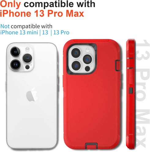iPhone 13 Pro Max Case with Belt Clip and 2 Pack Screen Protector - Military Grade Rugged Full Body Phone Case (Red+Black)......