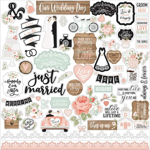 Echo Park Paper Collection Bundle: Our Wedding 12 x 12 Collection Kit + Our Wedding 12 x 12 Cardstock Elements Sticker Sheet...