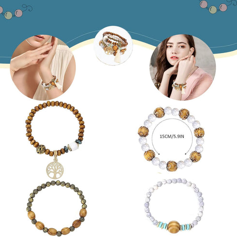 Tree of Life Bracelets for Women Bohemian Stretch Wood Beaded Bracelets for Women Boho Tassel Bracelet Multilayer Stackable Bracelets Christmas Bi...