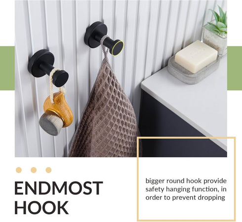 APLusee Bathroom Towel Hook 2 Pack, Stainless Steel Round Coat Robe Hanger, Contemporary Decorative Toilet Kitchen Clothes Wall Holder (Matte Blac...