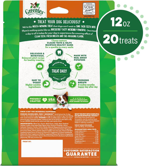 Greenies Petite Natural Dog Dental Treats, Sweet Potato Flavor, 12 oz. Pack (20 Treats)...