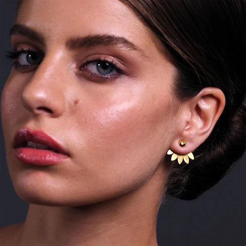 Vintage Lotus Ear Jacket Earrings Gold Lotus Jacket Earrings Lotus Ear Climber Earrings Front Back Earrings Jewelry for Women and Girls...