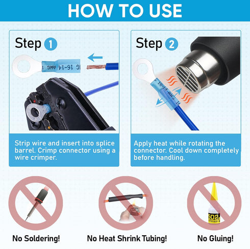 TICONN 160Pcs Heat Shrink Wire Connectors, Waterproof Automotive Marine Electrical Terminals Kit, Crimp Connector Assortment, Ring Fork Spade Butt...