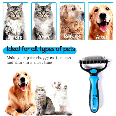 Pet Grooming Brush and Metal Comb Double Sided Long Hair Pet Undercoat Cleaner Knotting Comb for Cats for Dogs and Pet Cats Removes Mats and Lint ...
