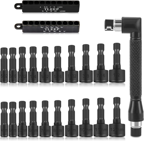 20 x Power Nut Driver Set for Impact Drill, SAE and Metric 1/4” Hex Head Drill Bit Set with 1/4" Double Hex Head L Type Wrench, Chrome Vanadium St...