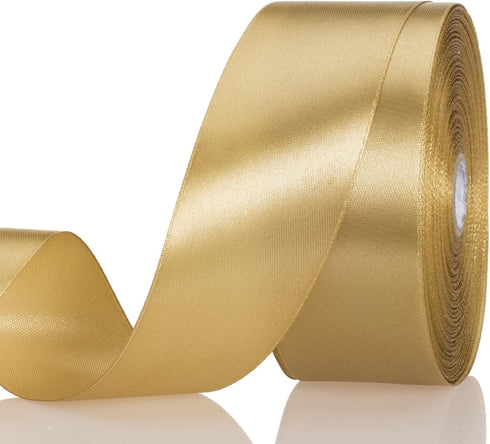 1 1/2 Inch Champaign Gold Solid Satin Ribbon, 50 Yards Craft Fabric Ribbon for Gift Wrapping Floral Bouquets Wedding Party Decoration...