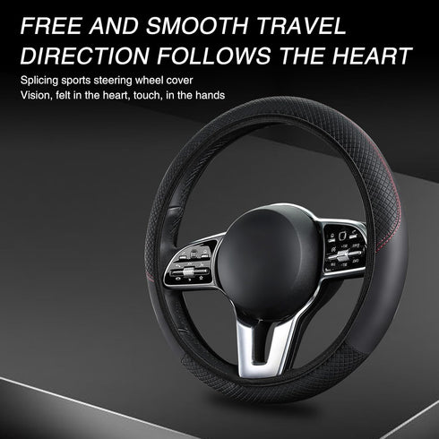 1 PC Car Steering Wheel Cover, Elastic Non-Inner Ring 3D Textured Leather Cover for All Seasons, Anti-Slip Easy-Grip Protection for 14.9" Steering...