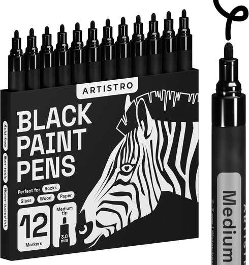 ARTISTRO Paint Pens for Rock Painting, Stone, Ceramic, Glass, Wood, Tire, Fabric, Metal, Canvas. Set of 12 Markers for Acrylic Painting, Water-bas...